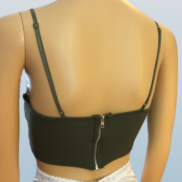 Women's Windsor Padded Lace Crop Top Bralette size Small Olive Green B41 - Picture 3 of 6
